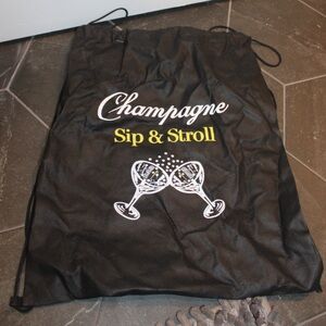 Black Drawstring Bag – “Champagne Sip & Stroll”